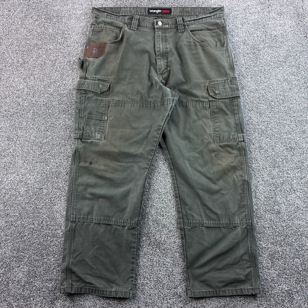 Wrangler Riggs Cargo Pants Mens 38x30 Olive Green Carpenter Ripstop Canvas